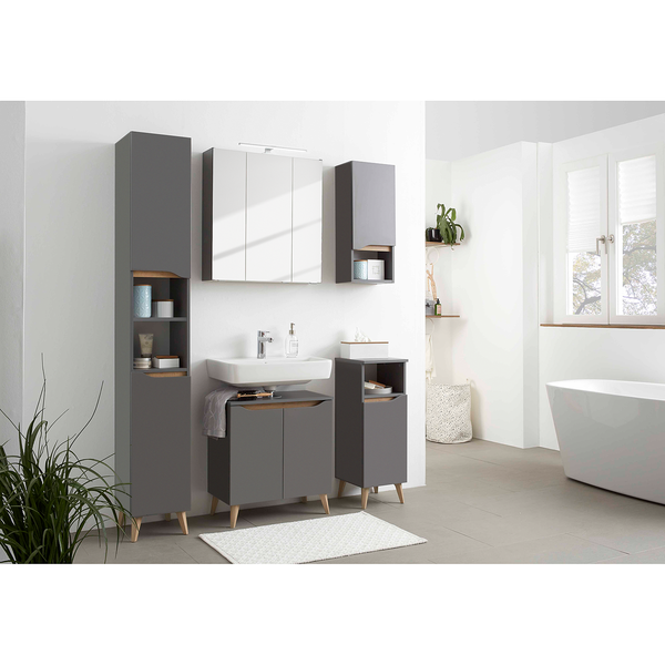 Waschbeckenunterschrank Tiberio I - Quarzgrau Matt / Eiche Riviera Dekor - Matt Grau