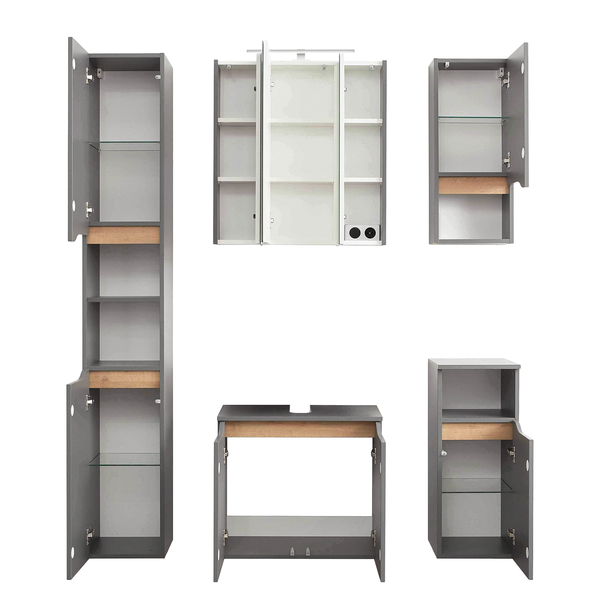 Waschbeckenunterschrank Tiberio I - Quarzgrau Matt / Eiche Riviera Dekor - Matt Grau