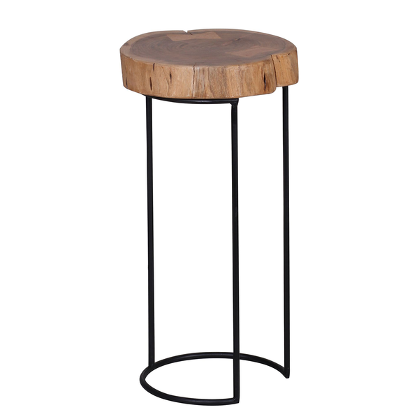 Beistelltisch Palos I - Akazie massiv / Metall - Akazie / Schwarz - Höhe: 55 cm