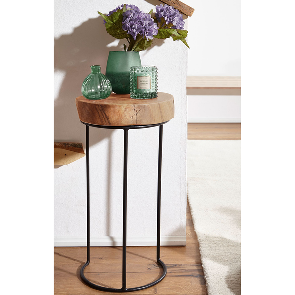 Beistelltisch Palos I - Akazie massiv / Metall - Akazie / Schwarz - Höhe: 55 cm