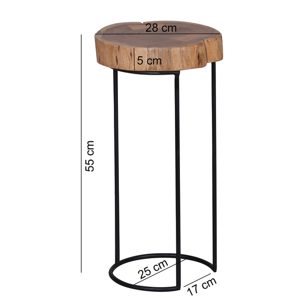 Beistelltisch Palos I - Akazie massiv / Metall - Akazie / Schwarz - Höhe: 55 cm