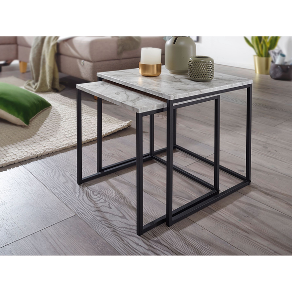 Beistelltisch Paiteago (2er-Set) - Marmor Weiß Dekor / Schwarz