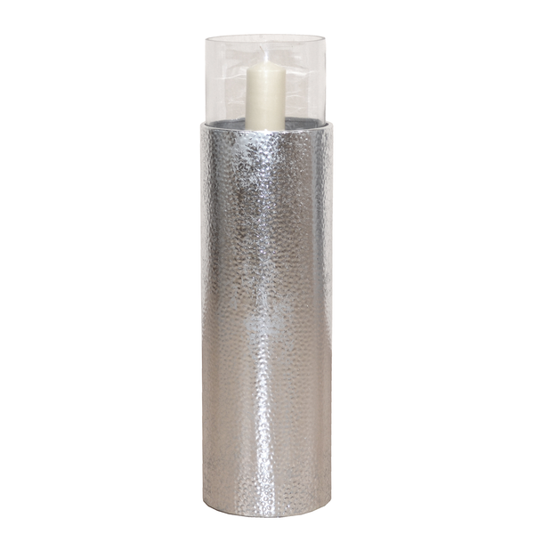 Windlicht Brigg - Eisen / Glas - Silber - Höhe: 81 cm