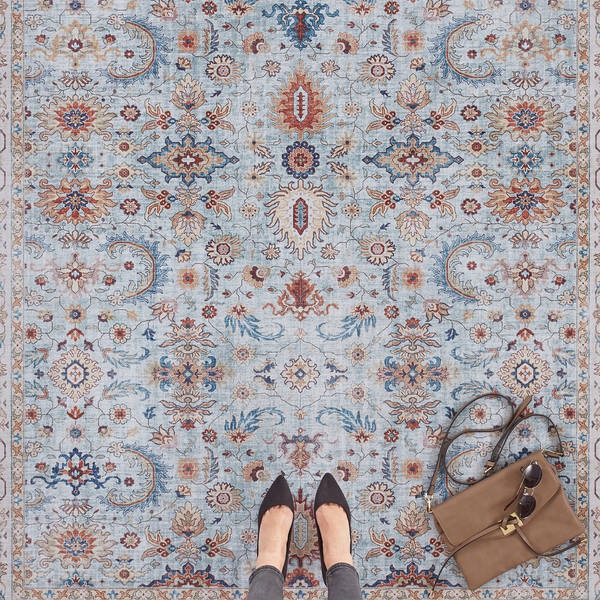 Kurzflorteppich Vivana - Webstoff - Matt Hellblau - 80 x 150 cm