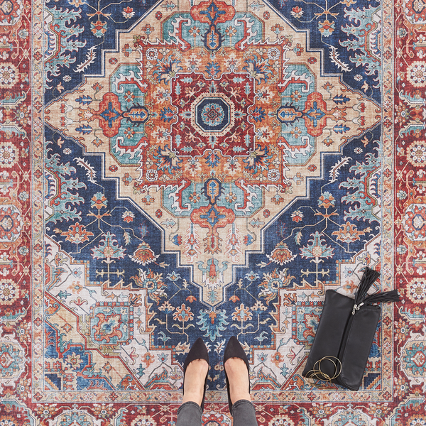 Kurzflorteppich Sylla - Webstoff - Marineblau - 80 x 150 cm