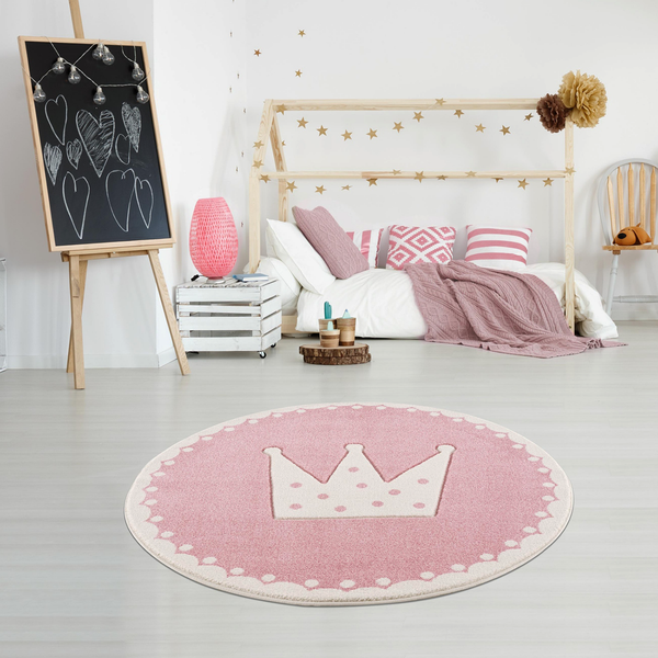 Kinderteppich Crown - Kunstfaser - Babyrosa