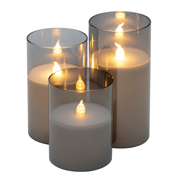 LED-Kerze Classy (3er-Set) - Klarglas - 3-flammig