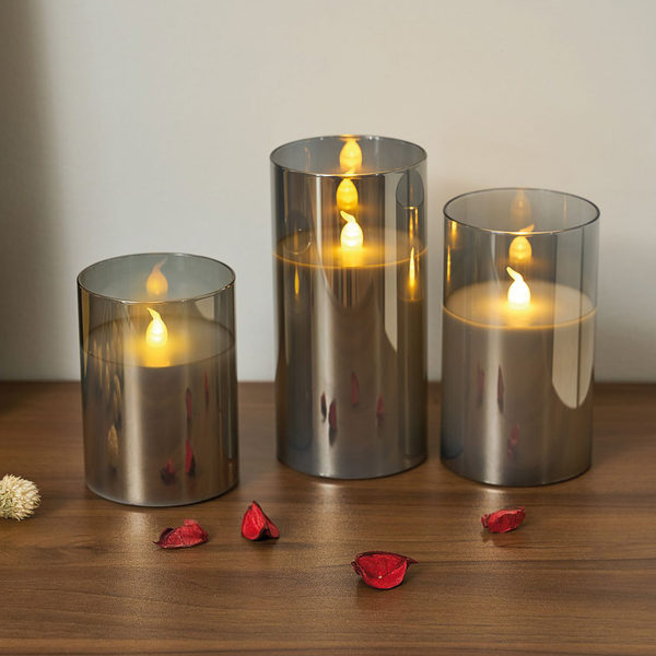 LED-Kerze Classy (3er-Set) - Klarglas - 3-flammig