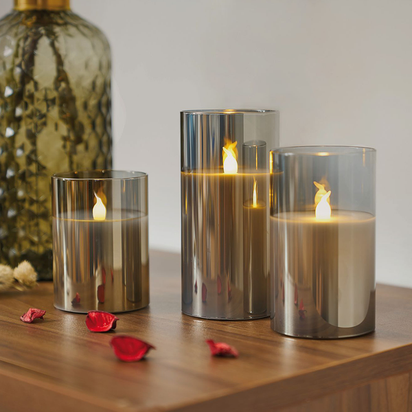 LED-Kerze Classy (3er-Set) - Klarglas - 3-flammig