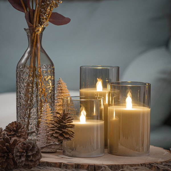 LED-Kerze Classy (3er-Set) - Klarglas - 3-flammig