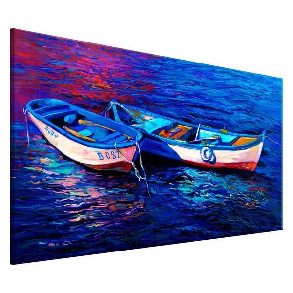 Bild Abandoned Boats - Leinen - Blau / Rot - 60 x 40 cm