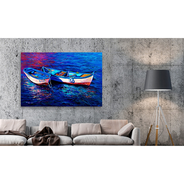 Bild Abandoned Boats - Leinen - Blau / Rot - 60 x 40 cm
