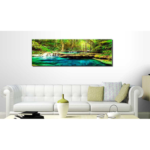 Bild A Jewel of Nature - Leinen - Grün / Blau - 120 x 40 cm