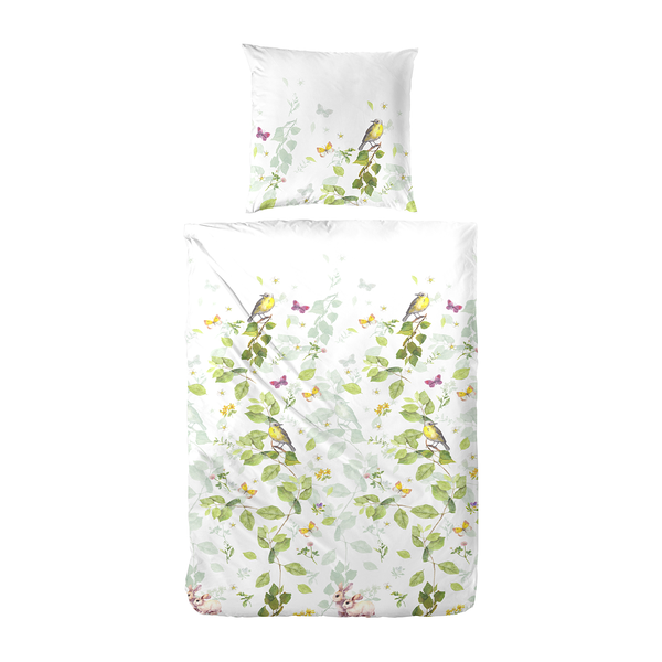 Satin-Bettwäsche Ajoux - Baumwollstoff - Weiß / Grün - 155 x 220 cm + Kissen 80 x 80 cm