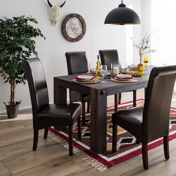 Polsterstuhl Nello - Kunstleder / Gummibaum massiv - Dunkelbraun - Dunkelbraun - 2er Set