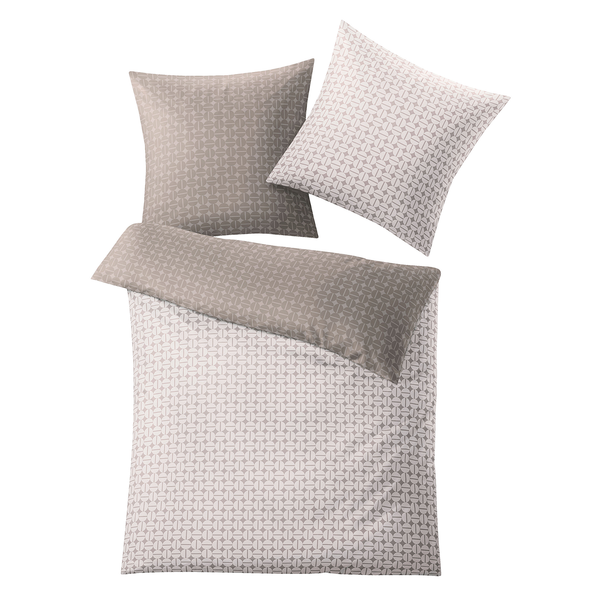 Mako-Satin-Bettwäsche Punto - Wendbar - Baumwollstoff - Taupe - 135 x 200 cm + Kissen 80 x 80 cm