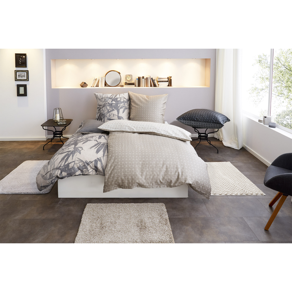 Mako-Satin-Bettwäsche Punto - Wendbar - Baumwollstoff - Taupe - 135 x 200 cm + Kissen 80 x 80 cm