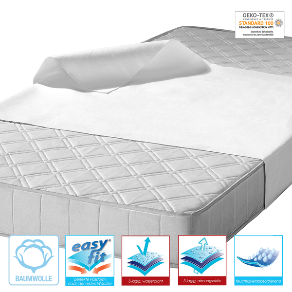 Matratzenquerauflage Molton (2er-Set) - Baumwollstoff - Weiß - 90 x 150 cm