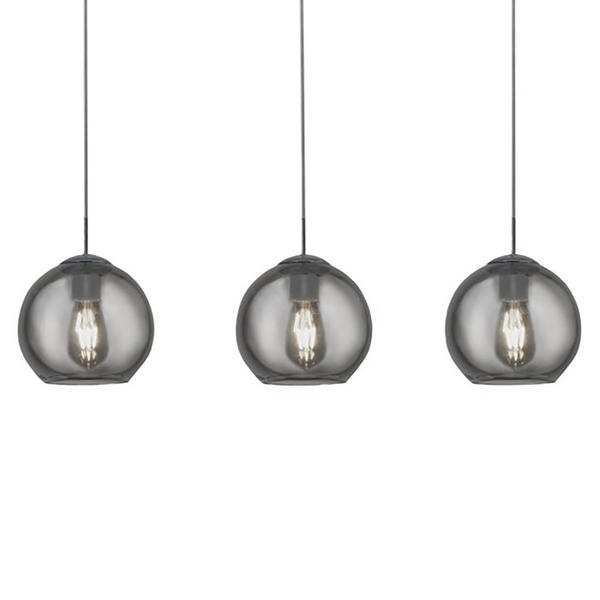 Pendelleuchte Pendants - Rauchglas / Stahl - 3-flammig - Grau