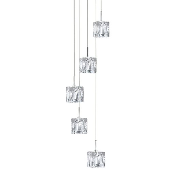 LED-Pendelleuchte Ice Cube - Kristallglas / Stahl - Flammenanzahl: 5