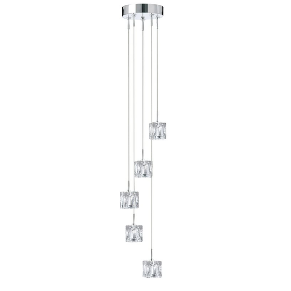 LED-Pendelleuchte Ice Cube - Kristallglas / Stahl - Flammenanzahl: 5