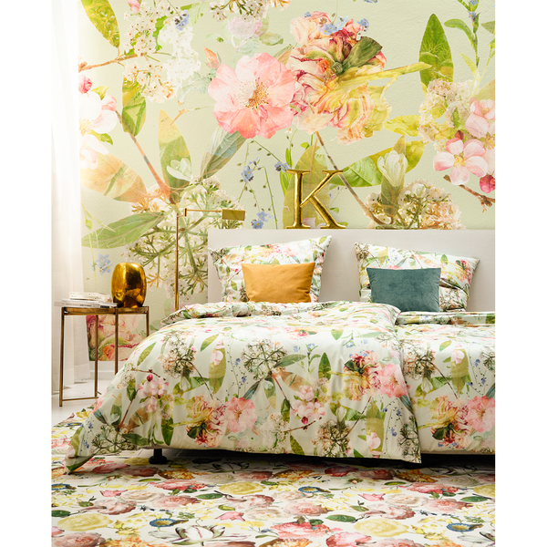 Mako-Satin-Bettwäsche Helen - Satin - Pastellgrün / Rosa - 155 x 220 cm + Kissen 80 x 80 cm