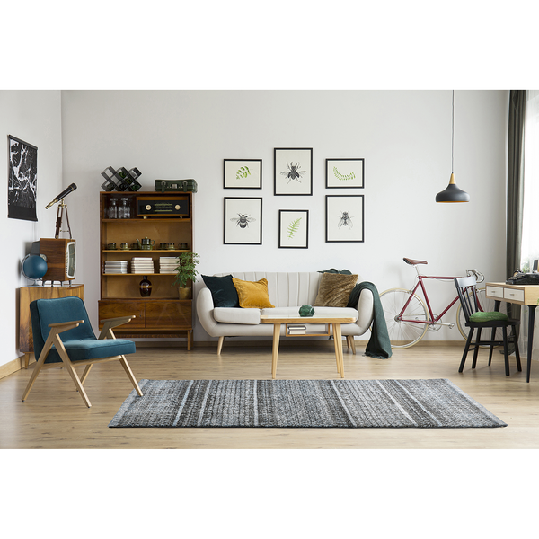 Kurzflorteppich San Fernando - Kunstfaser - Taubengrau / Schwarz - 67 x 140 cm