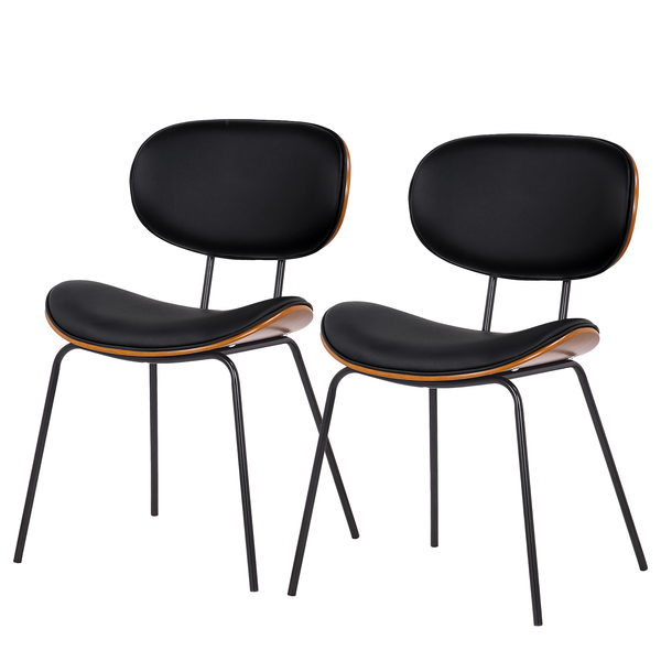 Esszimmerstuhl Hossa (2er-Set) - Kunstleder / Eisen - Schwarz / Walnuss