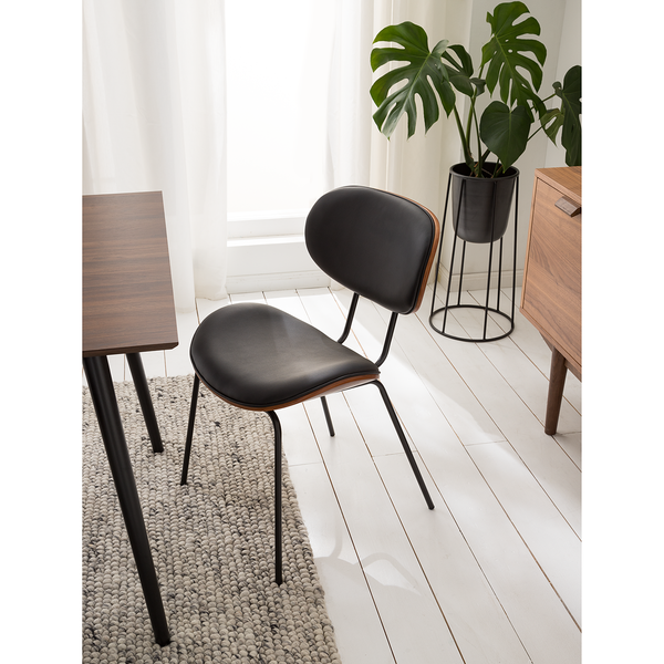 Esszimmerstuhl Hossa (2er-Set) - Kunstleder / Eisen - Schwarz / Walnuss