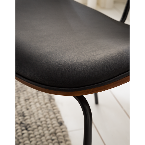 Esszimmerstuhl Hossa (2er-Set) - Kunstleder / Eisen - Schwarz / Walnuss