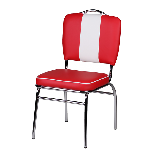Esszimmerstuhl Eckero - Kunstleder / Metall - Chrom - Rot / Weiß