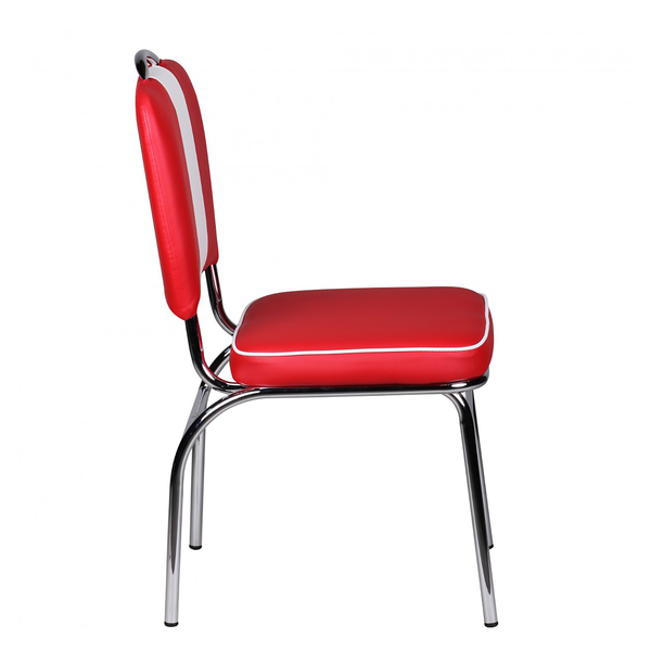 Esszimmerstuhl Eckero - Kunstleder / Metall - Chrom - Rot / Weiß