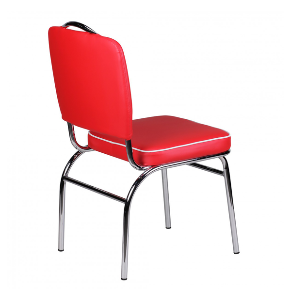 Esszimmerstuhl Eckero - Kunstleder / Metall - Chrom - Rot / Weiß
