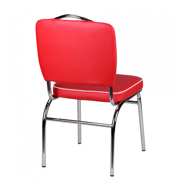 Esszimmerstuhl Eckero - Kunstleder / Metall - Chrom - Rot / Weiß