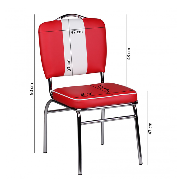 Esszimmerstuhl Eckero - Kunstleder / Metall - Chrom - Rot / Weiß
