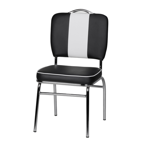 Esszimmerstuhl Eckero - Kunstleder / Metall - Chrom - Schwarz / Weiß