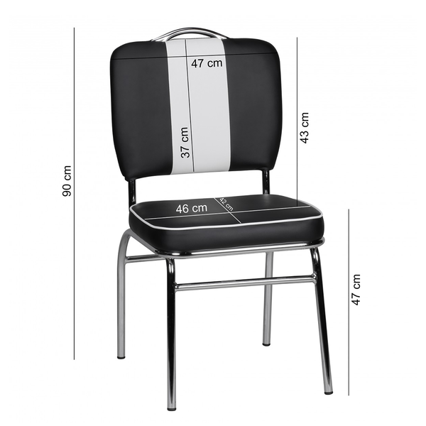 Esszimmerstuhl Eckero - Kunstleder / Metall - Chrom - Schwarz / Weiß