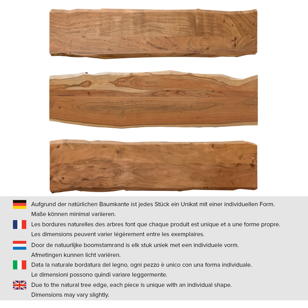 Massive Baumkanten-Bankplatte KAPRA - Akazie massiv - Akazie Braun - Breite: 140 cm