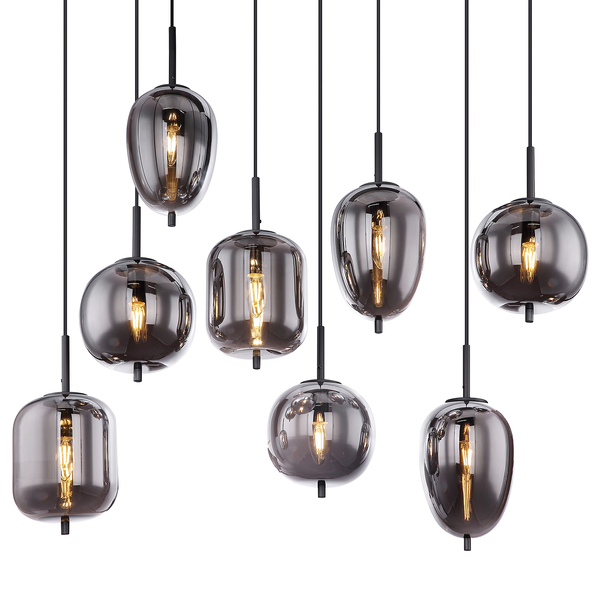 Pendelleuchte Blacky III - Rauchglas / Eisen - 8-flammig