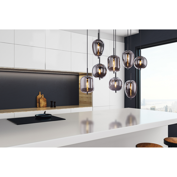 Pendelleuchte Blacky III - Rauchglas / Eisen - 8-flammig