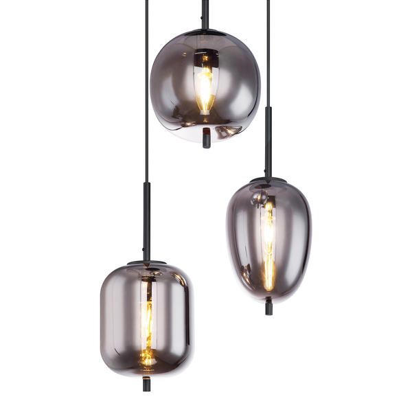 Pendelleuchte Blacky I - Rauchglas / Eisen - 3-flammig