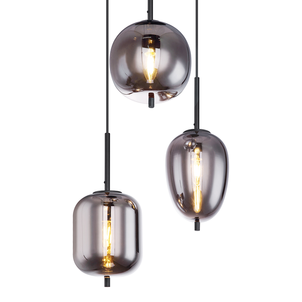 Pendelleuchte Blacky I - Rauchglas / Eisen - 3-flammig