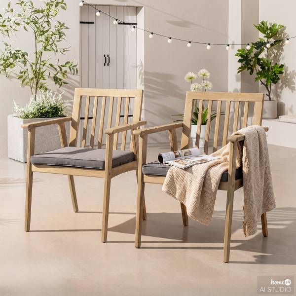 Gartenstuhl FYLKE 2er-Set - Akazie massiv / Polyester - Braun / Grau