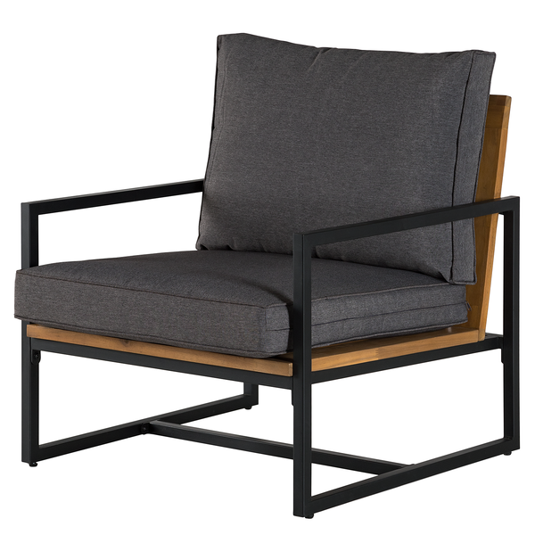 Loungesessel LeRoy I - Polyester / Akazie massiv - Grau / Braun