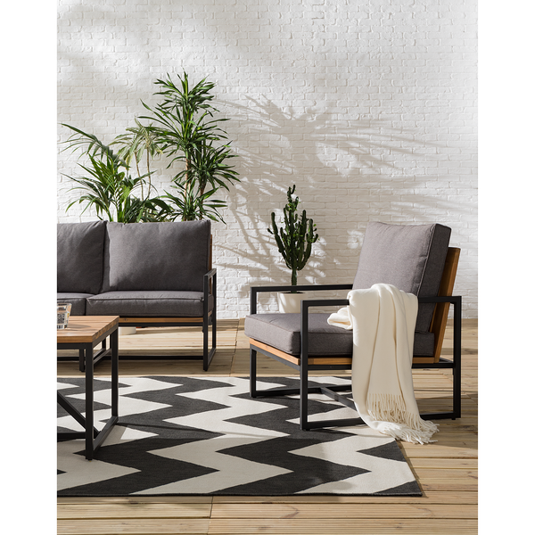 Loungesessel LeRoy I - Polyester / Akazie massiv - Grau / Braun