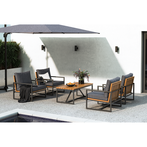 Loungesessel LeRoy I - Polyester / Akazie massiv - Grau / Braun