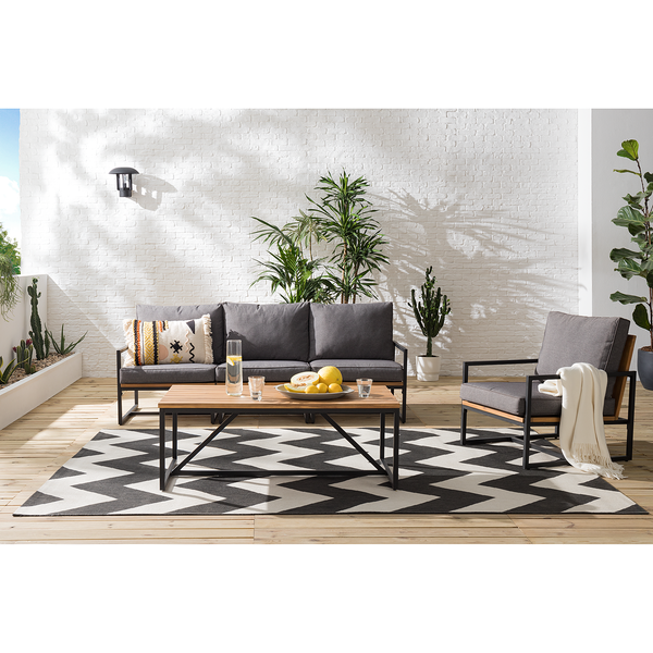 Loungesessel LeRoy II - Polyester / Akazie massiv - Grau / Braun