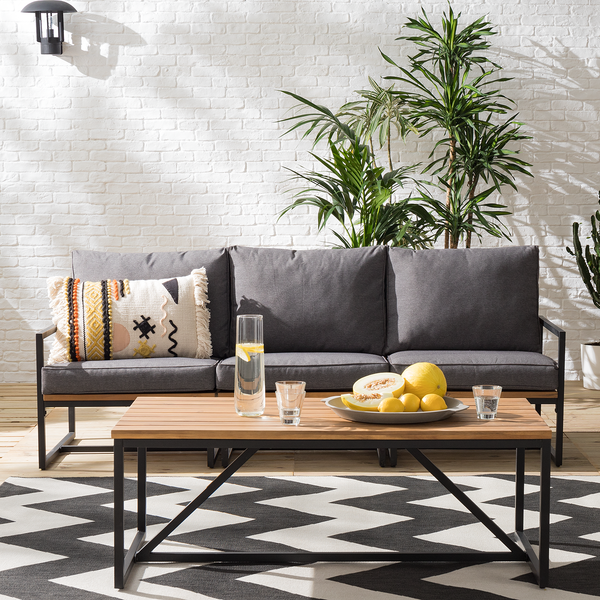 Loungesessel LeRoy II - Polyester / Akazie massiv - Grau / Braun