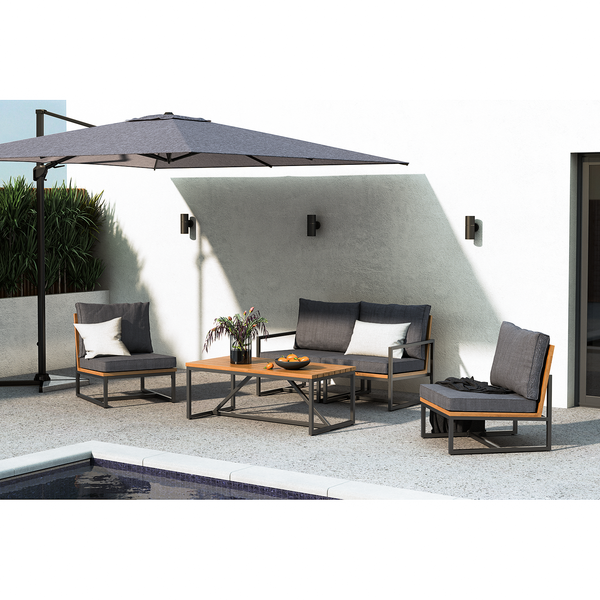 Loungesessel LeRoy II - Polyester / Akazie massiv - Grau / Braun