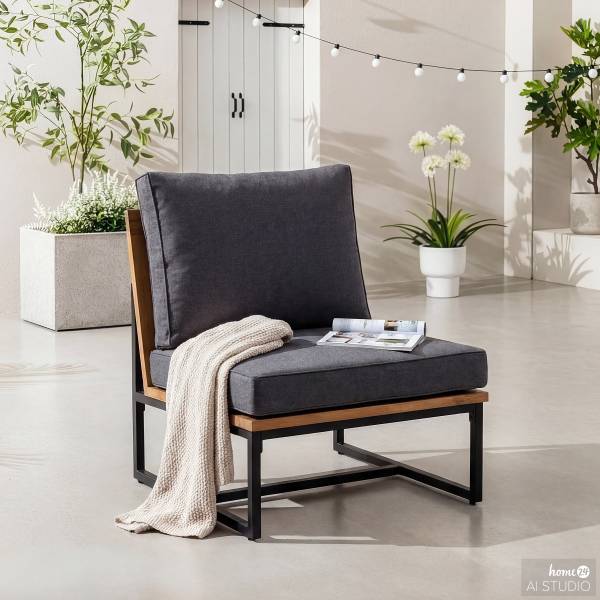 Loungesessel LeRoy II - Polyester / Akazie massiv - Grau / Braun